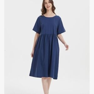 Blue Linen Midi Dress Size L